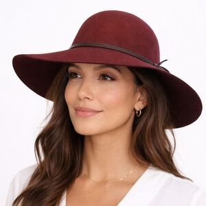 NWT 'Ace of Something' Australia Burgundy Wool Wide Brim Hat - M